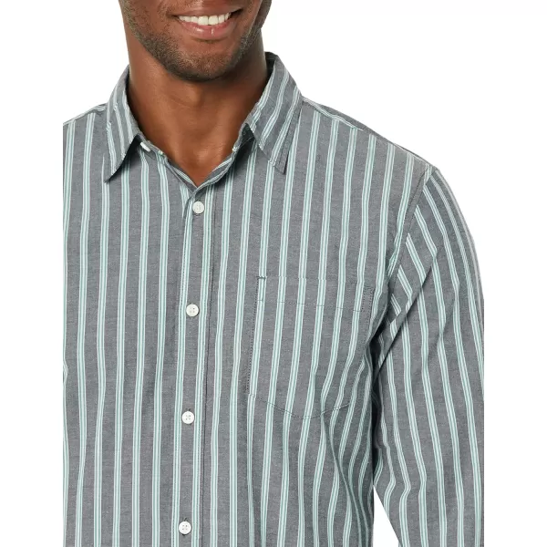 Amazon Essentials Mens LongSleeve SlimFit Stretch Poplin ShirtNavy Stripe