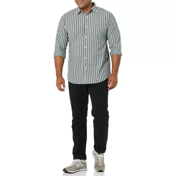 Amazon Essentials Mens LongSleeve SlimFit Stretch Poplin ShirtNavy Stripe