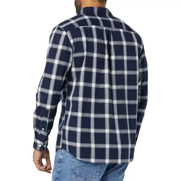 Amazon Essentials Mens LongSleeve SlimFit Stretch Poplin ShirtNavy White Buffalo Plaid