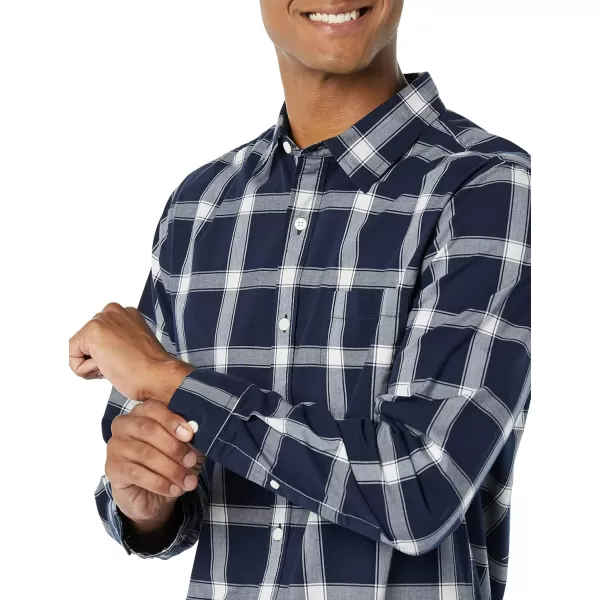 Amazon Essentials Mens LongSleeve SlimFit Stretch Poplin ShirtNavy White Buffalo Plaid