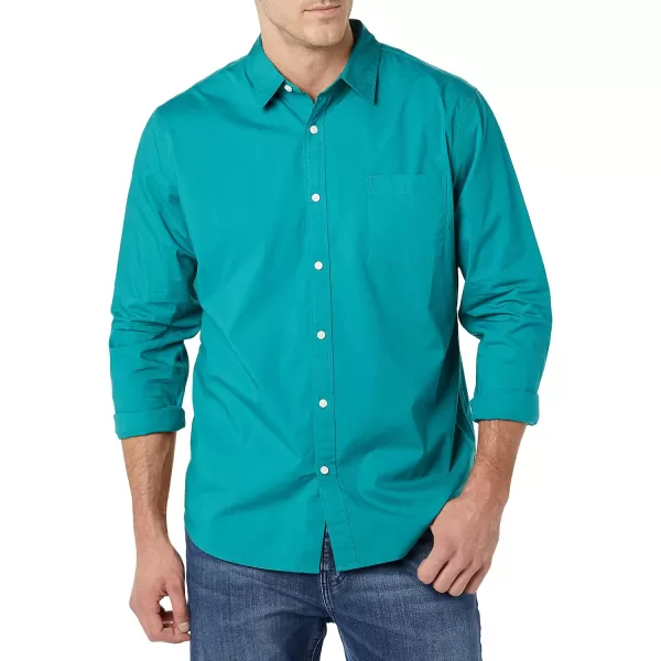 Amazon Essentials Mens LongSleeve SlimFit Stretch Poplin ShirtTeal Blue