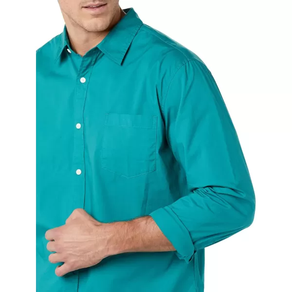 Amazon Essentials Mens LongSleeve SlimFit Stretch Poplin ShirtTeal Blue