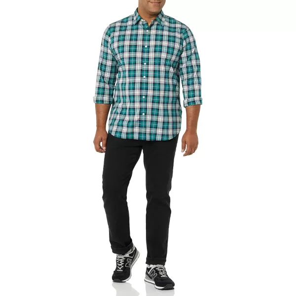 Amazon Essentials Mens LongSleeve SlimFit Stretch Poplin ShirtTeal Blue White Plaid