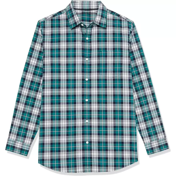 Amazon Essentials Mens LongSleeve SlimFit Stretch Poplin ShirtTeal Blue White Plaid