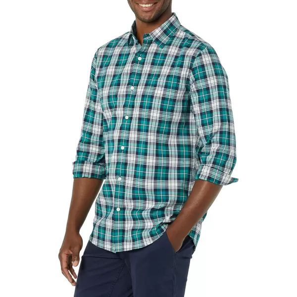 Amazon Essentials Mens LongSleeve SlimFit Stretch Poplin ShirtTeal Blue White Plaid