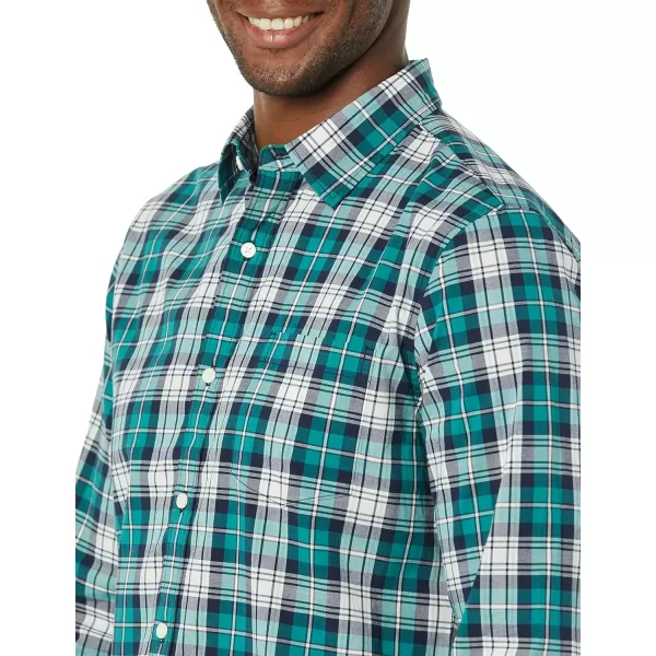 Amazon Essentials Mens LongSleeve SlimFit Stretch Poplin ShirtTeal Blue White Plaid