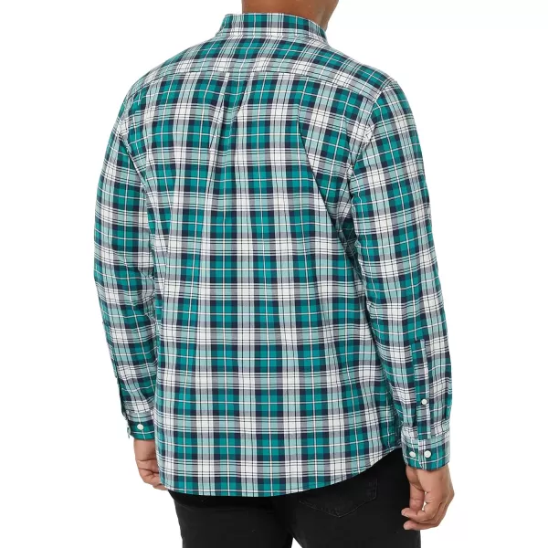 Amazon Essentials Mens LongSleeve SlimFit Stretch Poplin ShirtTeal Blue White Plaid