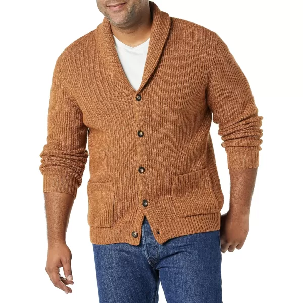 Amazon Essentials Mens LongSleeve Soft Touch Shawl Collar CardiganDark Camel