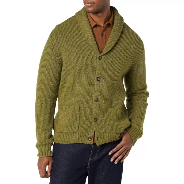 Amazon Essentials Mens LongSleeve Soft Touch Shawl Collar CardiganGolden Olive