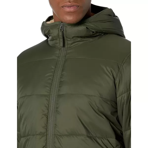 Amazon Essentials Mens LongSleeve WaterResistant SherpaLined Puffer JacketDark Olive