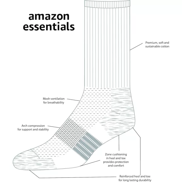 Amazon Essentials Mens Performance Cotton Cushioned Athletic Crew Socks 6 PairsBlack