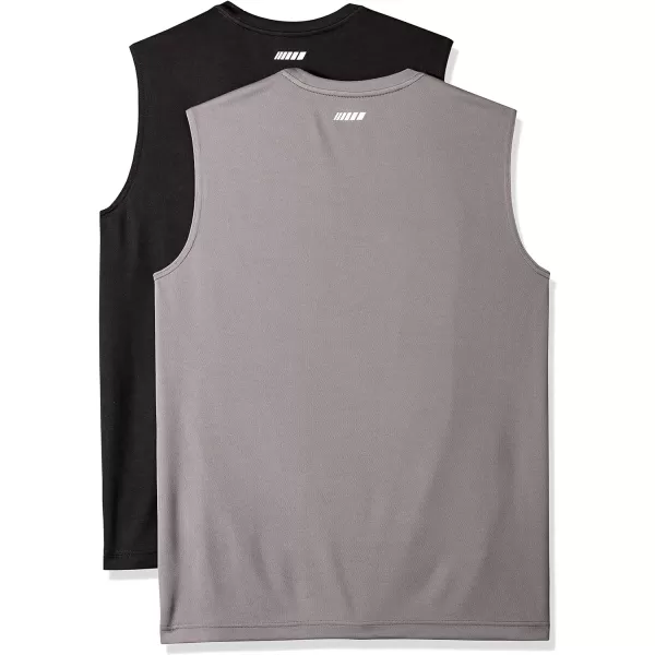 Amazon Essentials Mens Performance Tech Muscle Tank TShirt Pack of 2BlackDark Grey