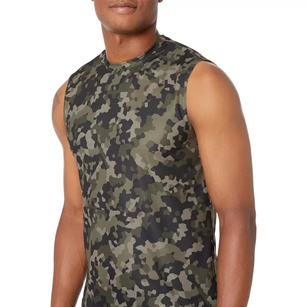 Amazon Essentials Mens Performance Tech Muscle Tank TShirt Pack of 2BlackGeo Camo