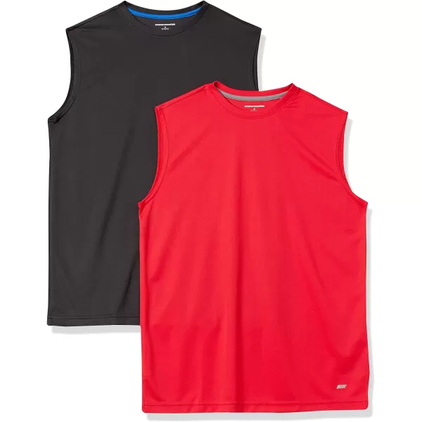 Amazon Essentials Mens Performance Tech Muscle Tank TShirt Pack of 2BlackRed