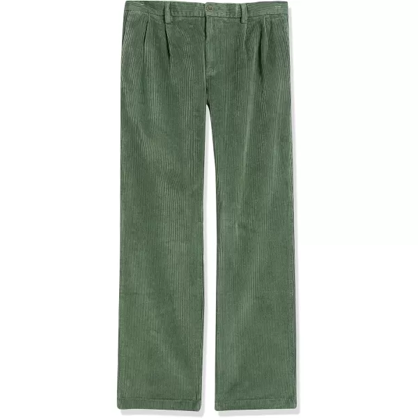 Amazon Essentials Mens Pleated ClassicFit Stretch Corduroy Chino PantGreen