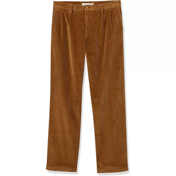 Amazon Essentials Mens Pleated ClassicFit Stretch Corduroy Chino PantLight Brown