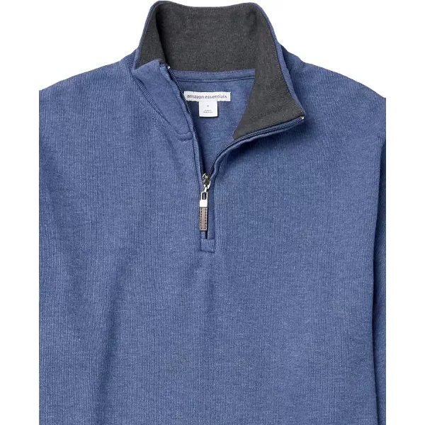 Amazon Essentials Mens QuarterZip French Rib SweaterBlue Heather