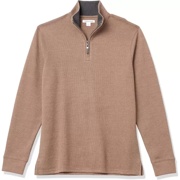 Amazon Essentials Mens QuarterZip French Rib SweaterBrown Heather