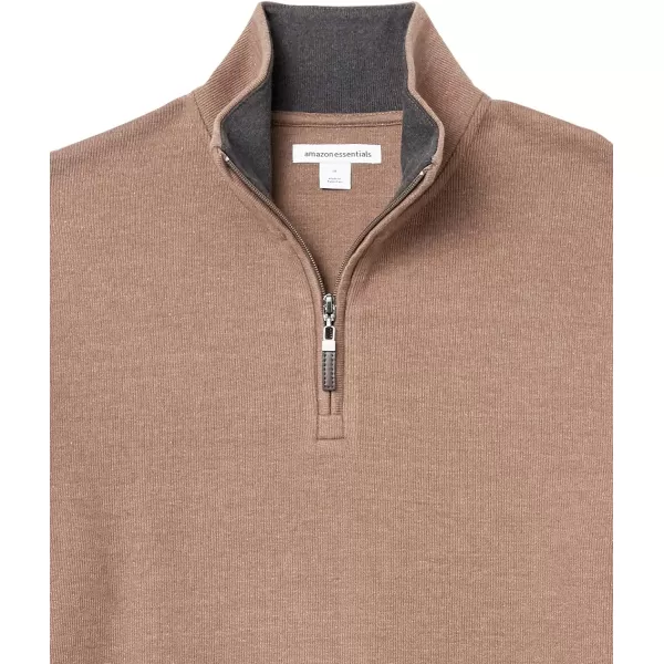 Amazon Essentials Mens QuarterZip French Rib SweaterBrown Heather