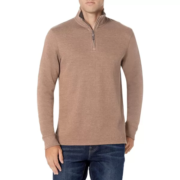 Amazon Essentials Mens QuarterZip French Rib SweaterBrown Heather