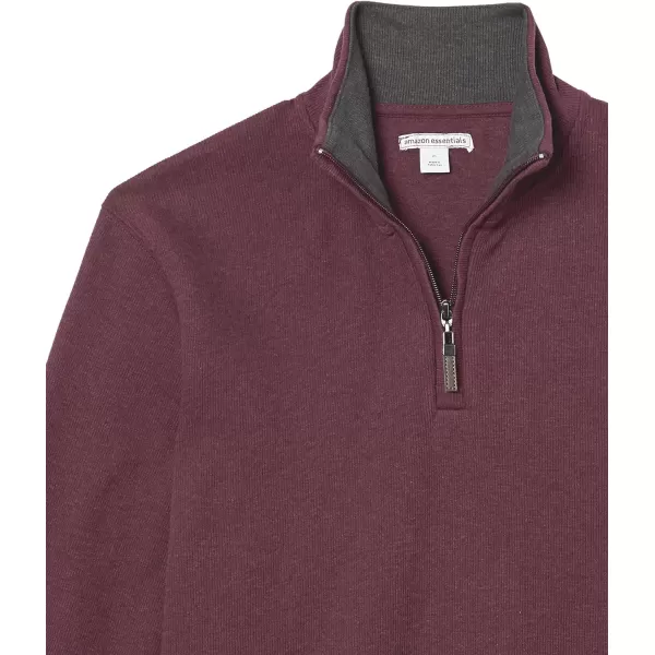 Amazon Essentials Mens QuarterZip French Rib SweaterBurgundy Heather