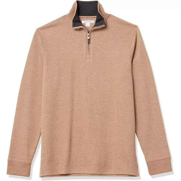 Amazon Essentials Mens QuarterZip French Rib SweaterCamel Heather