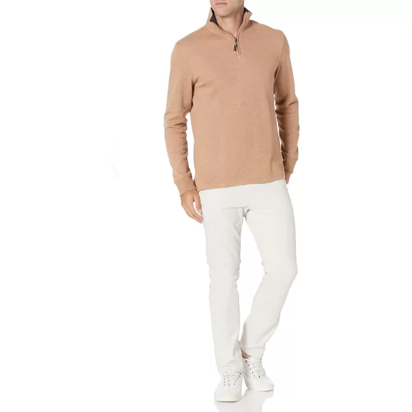 Amazon Essentials Mens QuarterZip French Rib SweaterCamel Heather