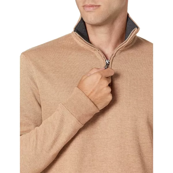 Amazon Essentials Mens QuarterZip French Rib SweaterCamel Heather