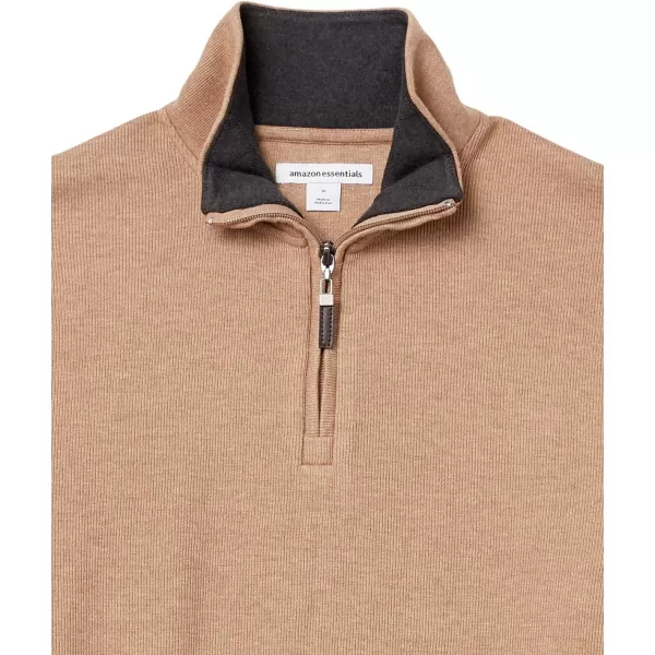 Amazon Essentials Mens QuarterZip French Rib SweaterCamel Heather