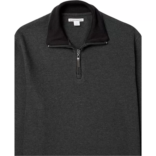 Amazon Essentials Mens QuarterZip French Rib SweaterCharcoal Heather