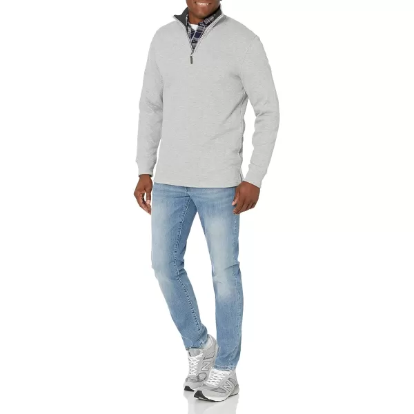 Amazon Essentials Mens QuarterZip French Rib SweaterLight Grey Heather