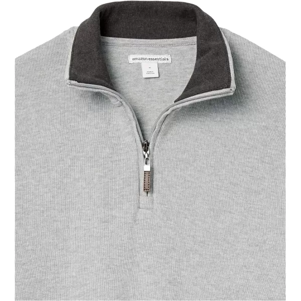 Amazon Essentials Mens QuarterZip French Rib SweaterLight Grey Heather