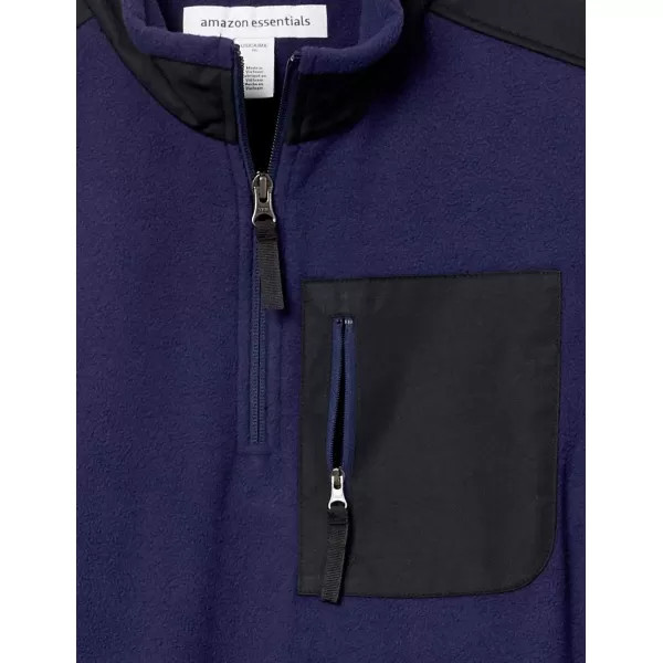 Amazon Essentials Mens QuarterZip Polar Fleece JacketPolyester Black Navy Color Block