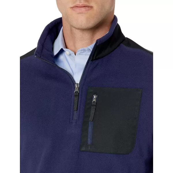 Amazon Essentials Mens QuarterZip Polar Fleece JacketPolyester Black Navy Color Block