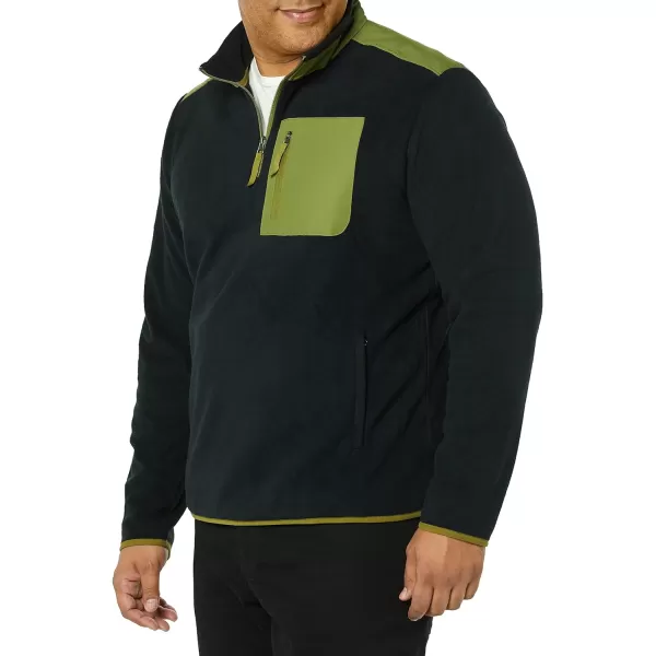 Amazon Essentials Mens QuarterZip Polar Fleece JacketPolyester BlackOlive Color Block