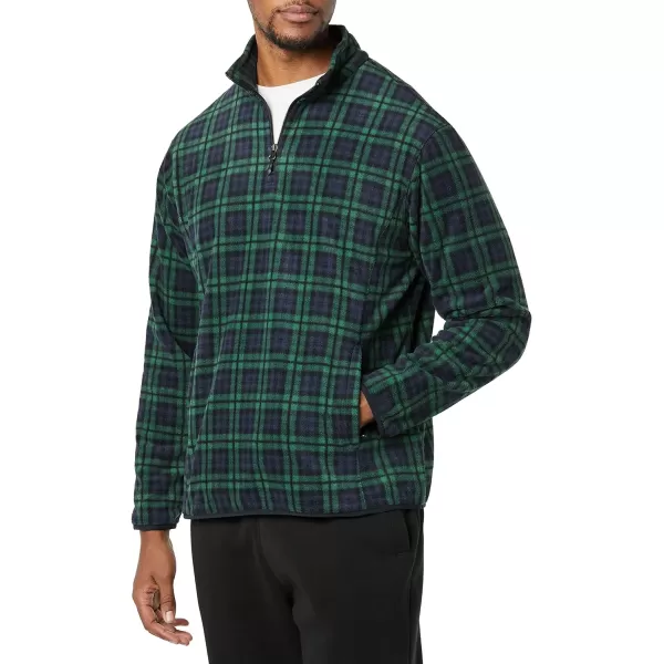 Amazon Essentials Mens QuarterZip Polar Fleece JacketPolyester NavyGreen Plaid