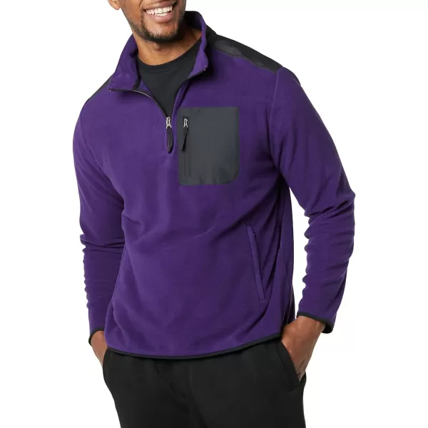 Amazon Essentials Mens QuarterZip Polar Fleece JacketPolyester PurpleBlack Color Block