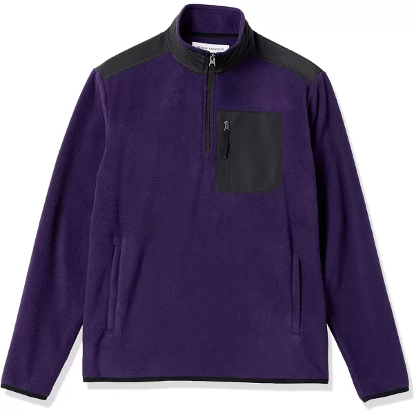 Amazon Essentials Mens QuarterZip Polar Fleece JacketPolyester PurpleBlack Color Block