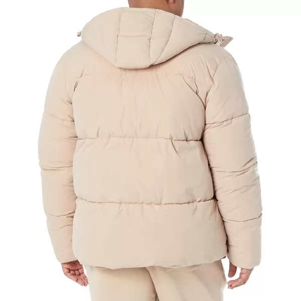 Amazon Essentials Mens Recycled Polyester MidLength Hooded Puffer Available in Big amp TallTan