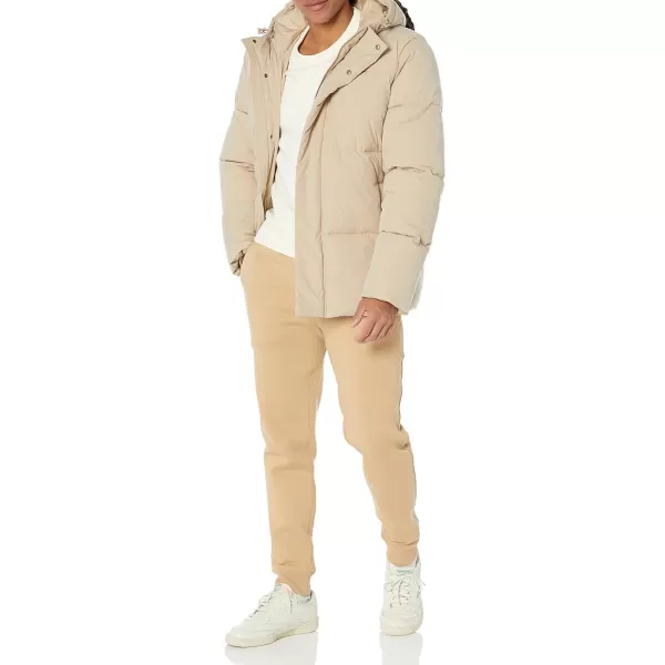 Amazon Essentials Mens Recycled Polyester MidLength Hooded Puffer Available in Big amp TallTan