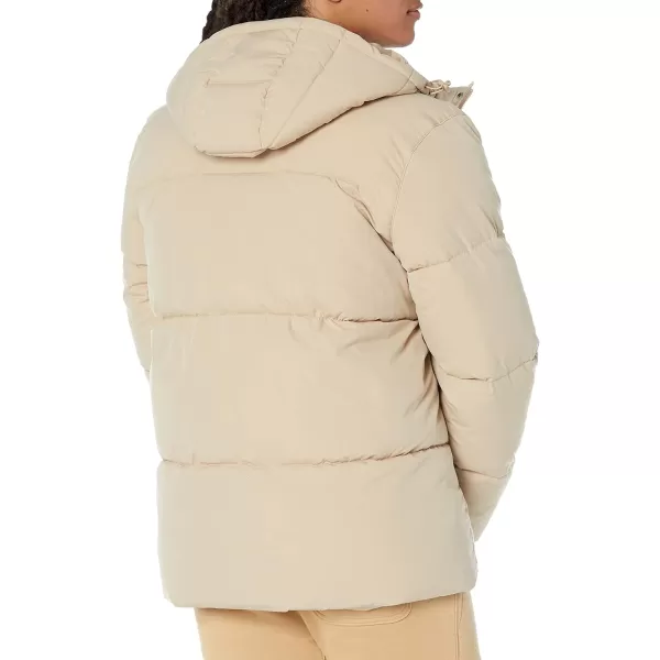 Amazon Essentials Mens Recycled Polyester MidLength Hooded Puffer Available in Big amp TallTan