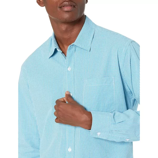 Amazon Essentials Mens RegularFit LongSleeve Casual Poplin ShirtAqua Blue Gingham