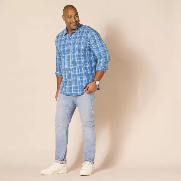 Amazon Essentials Mens RegularFit LongSleeve Casual Poplin ShirtAqua Blue Plaid