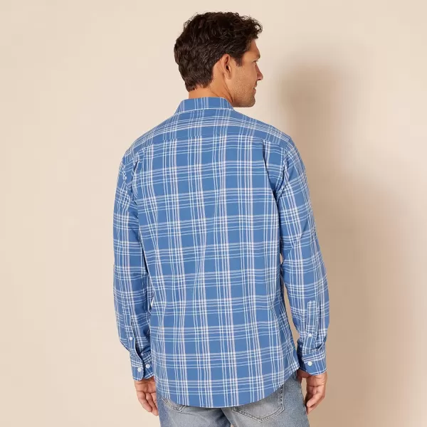 Amazon Essentials Mens RegularFit LongSleeve Casual Poplin ShirtAqua Blue Plaid