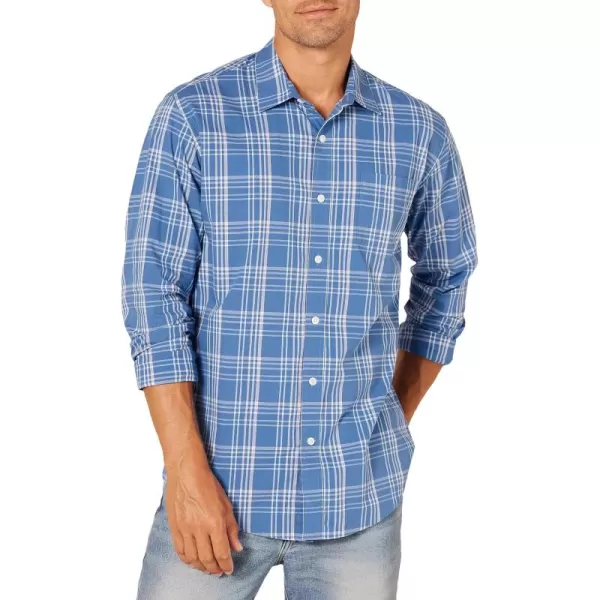 Amazon Essentials Mens RegularFit LongSleeve Casual Poplin ShirtAqua Blue Plaid