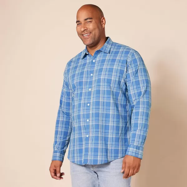 Amazon Essentials Mens RegularFit LongSleeve Casual Poplin ShirtAqua Blue Plaid