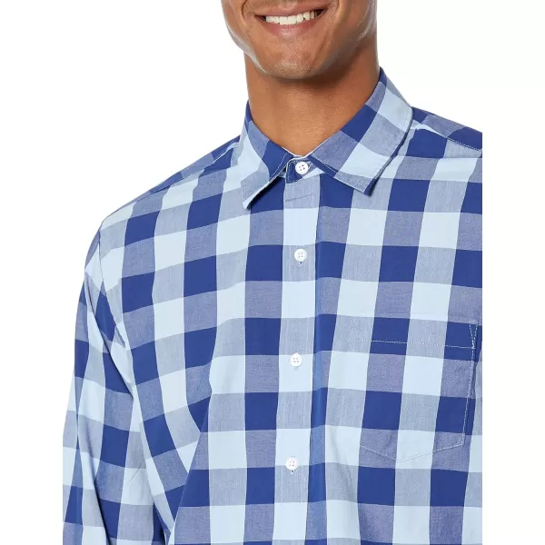 Amazon Essentials Mens RegularFit LongSleeve Casual Poplin ShirtBlue Buffalo Plaid