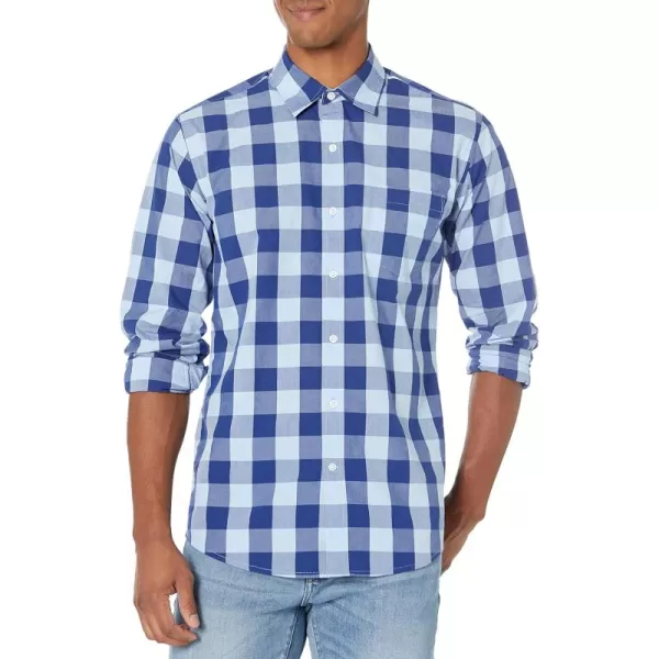 Amazon Essentials Mens RegularFit LongSleeve Casual Poplin ShirtBlue Buffalo Plaid