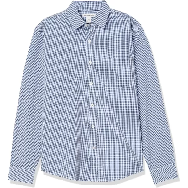 Amazon Essentials Mens RegularFit LongSleeve Casual Poplin ShirtBlue Gingham