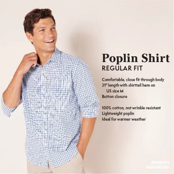 Amazon Essentials Mens RegularFit LongSleeve Casual Poplin ShirtBlue Gingham